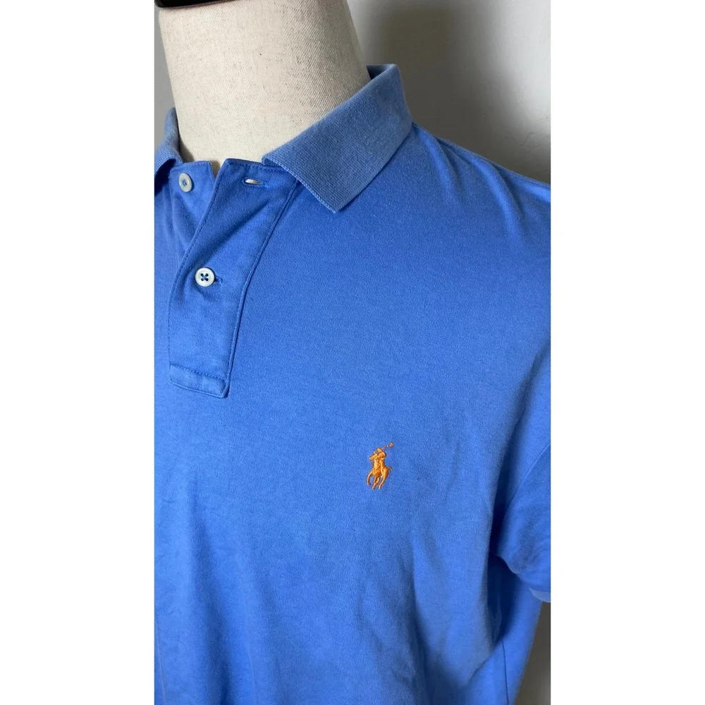 Polo Ralph Lauren Mens Large Blue Short Sleeve Cotton Polo Shirt Orange Pony